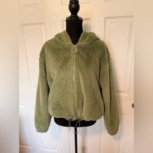 Free Haven Green Faux Fur Zip-Up Hoodie